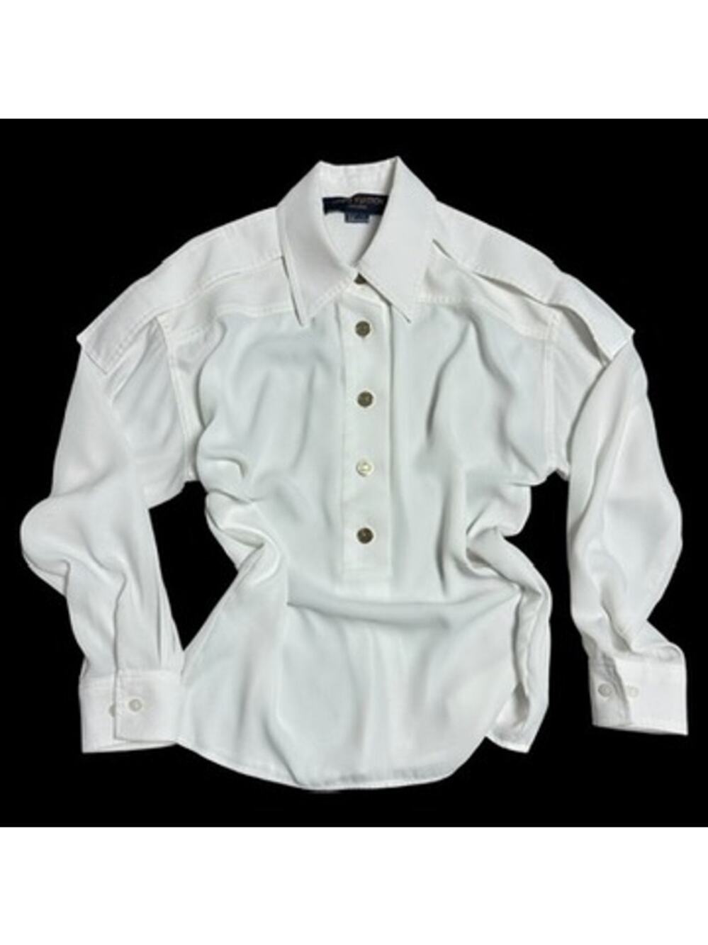 Louis Vuitton Uniforms White Flowy Shirt Blouse Gold Logo Buttons Sz 34 XS